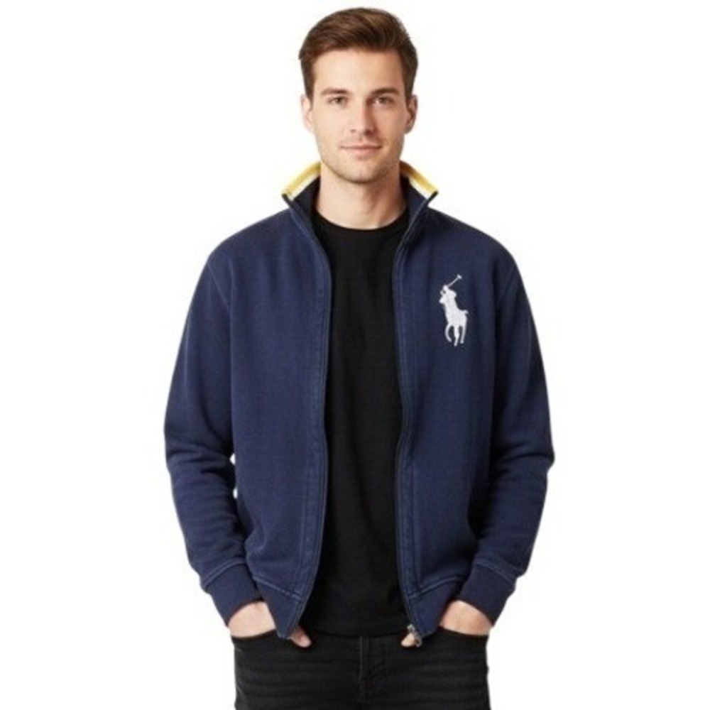 Polo Ralph‎ Lauren Sweatshirt Mens 2XL Blue Full Zip Fleece Big Pony Logo Preppy